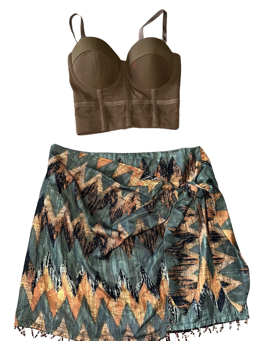 Chevron Aztec Wrap Skirt with Tan Corset Top Sz:Small